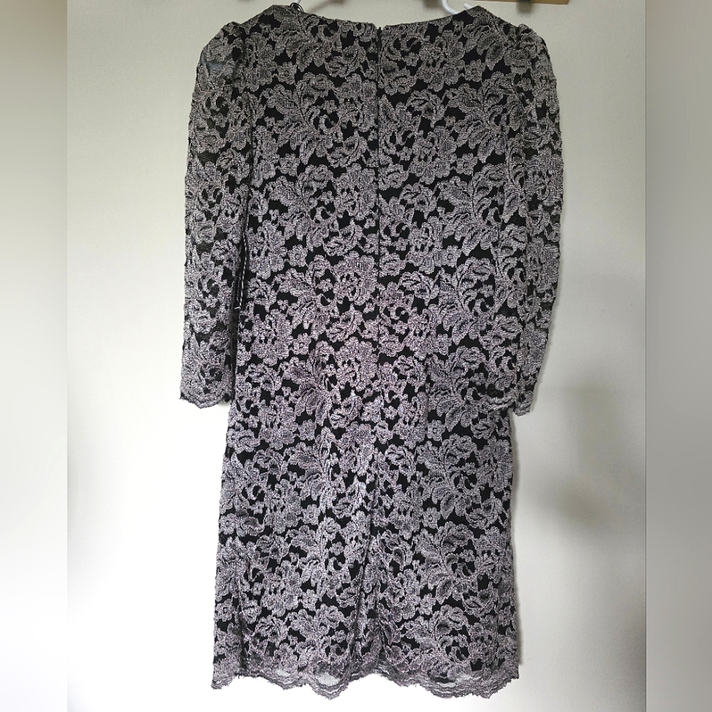 Jessica Howard Blackand Silver Lace Shift Dress‎ 3/4 Sheer Sleeve Sz 4P - Picture 4 of 8